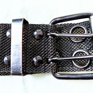 Silver Metallic, Moto, Unisex, Adjustable Belt from London. W 42", H 1.5"